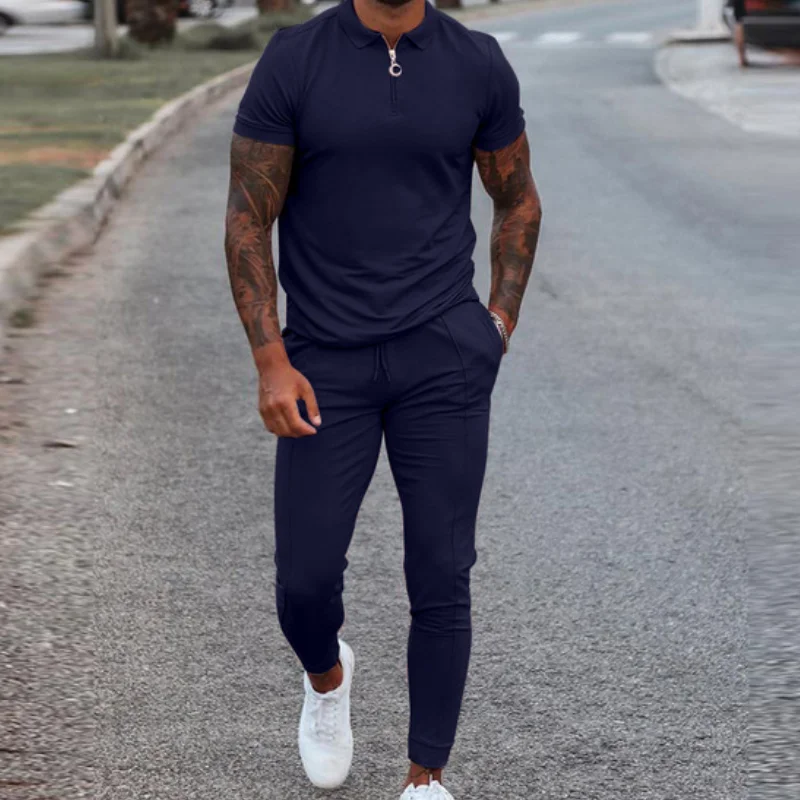 Summer Tracksuit Male Casual Polo Shirt + Pants Fitness Jogging Casual Sportswear Slim Clothing Men'S Sets 2 Piece Suit My461