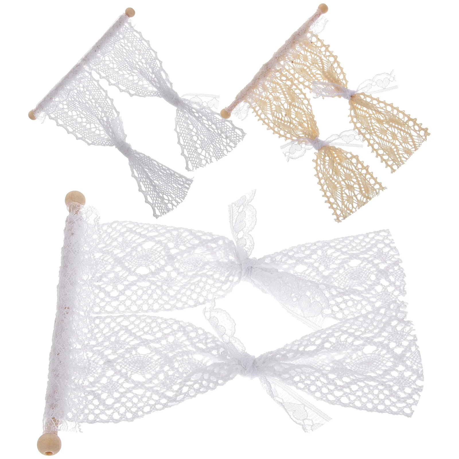 

3 Pcs Household Dollhouse Toys Lace Trim Bedroom Tiny Curtain Models