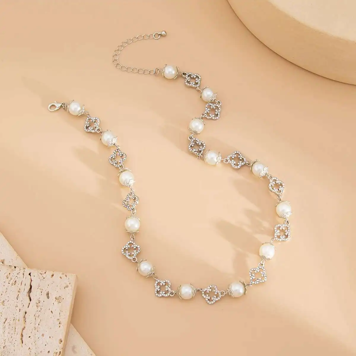 S9de0eab9924341b8869a4e2fb03e46adi Goth Imitation Pearl Rhinestone Choker Necklace for Men Collar Vintage Adjustable Clavicle Chain Daily Party Jewelry Mallzona