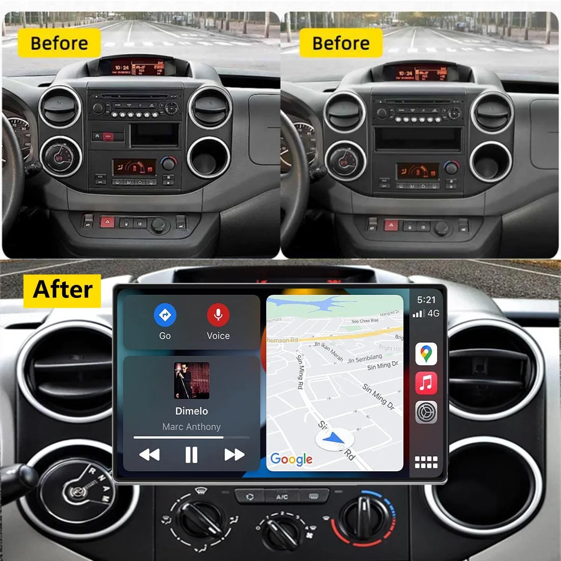  GGBLCS Radio estéreo de coche Android con Carplay Android Auto  para Citroen Berlingo 2008-2019, radio de pantalla táctil de 9 pulgadas con  GPS Navi WiFi Bluetooth FM/RDS cámara de respaldo MIC