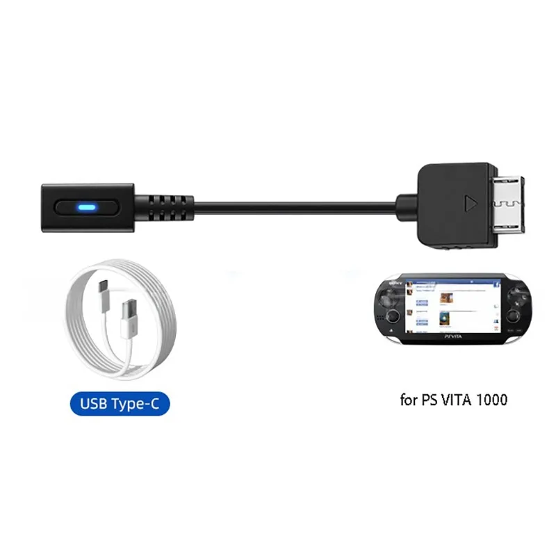 PS Vita 1000 PD 충전 어댑터 USB C 암 플러그 변환기 PS ViTA1000용 지시등이 있는 전원 공급 코드