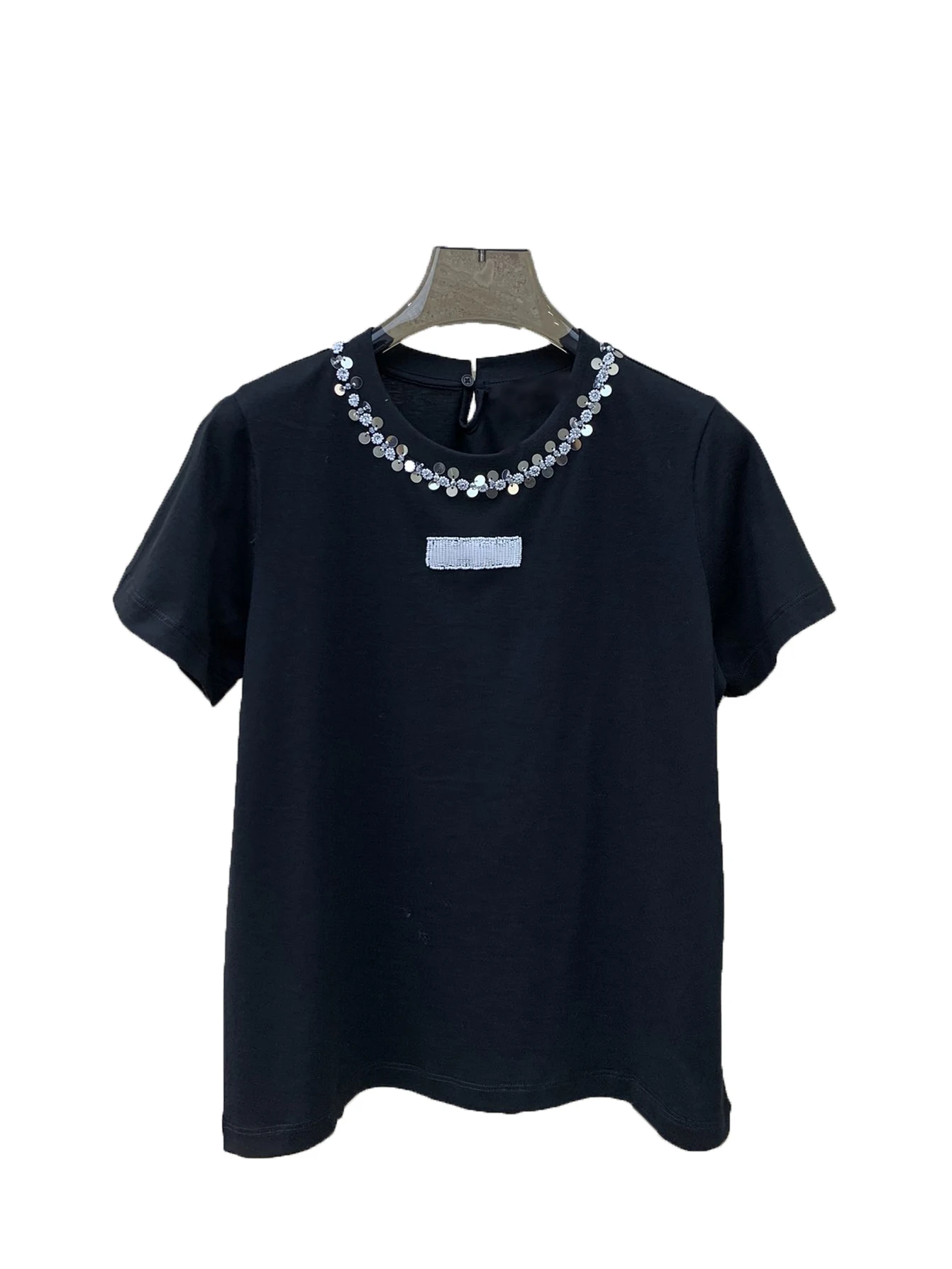 

Beaded sequins short-sleeved T-shirt fashion personality temperament comfortable and versatile 2024 fall new 1122
