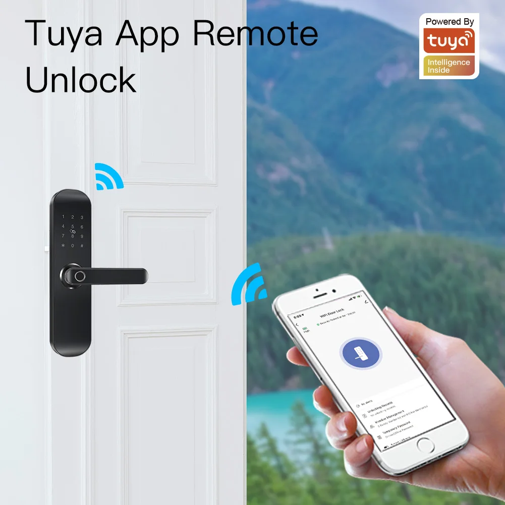 Tuya-インテリジェントドアロック,Wi-Fi,複数のロック解除,指紋,スマートライフ,パスワード,RFID,バッテリー付き AliExpress