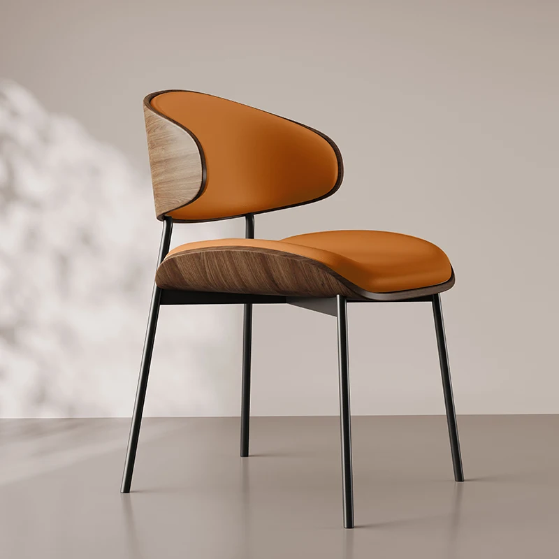 Modern Solid Wood Leather Dining Chairs with Metal for Kitchen Bedroom Coffee Shops Restaurants Hotel Rooms