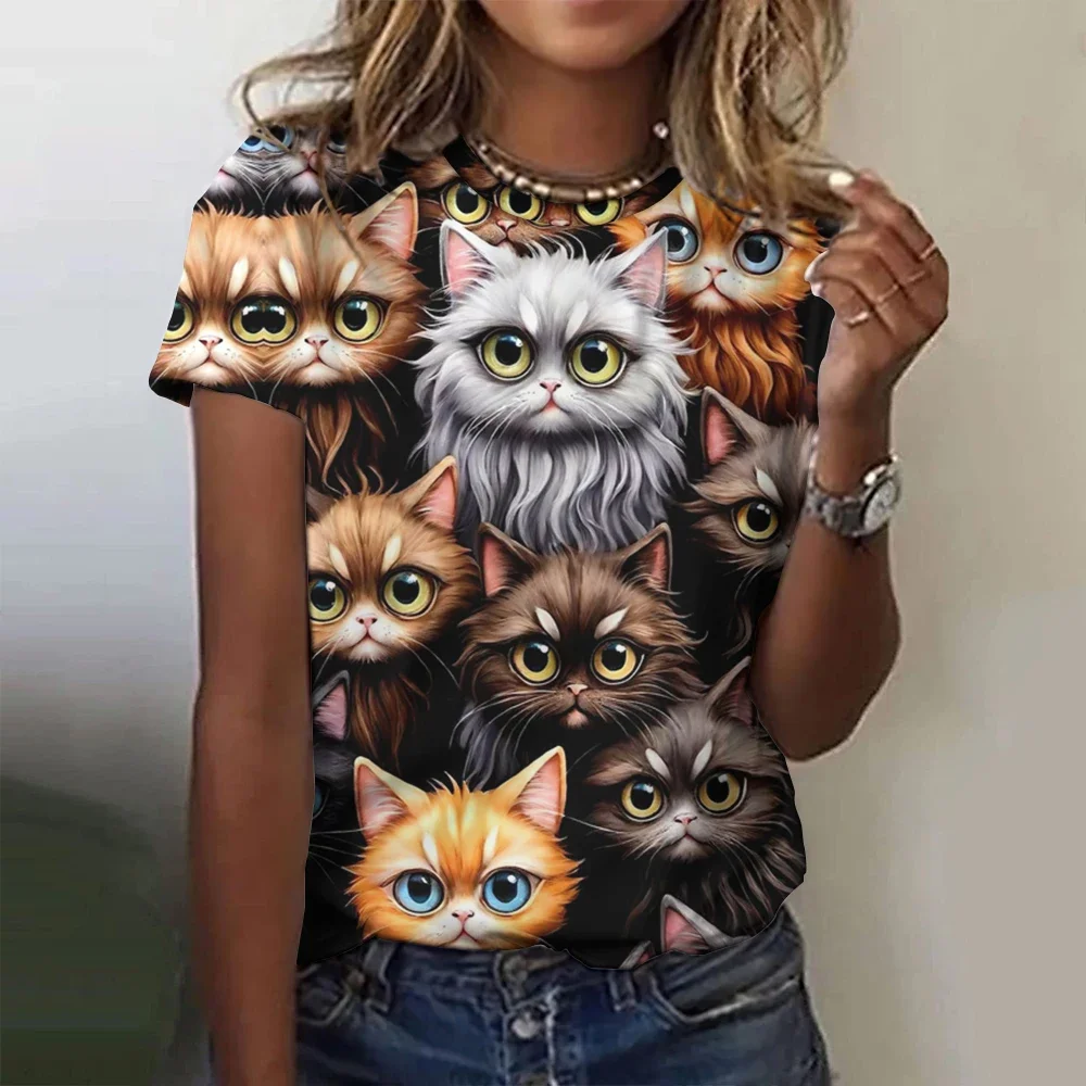 3D Abstract Cartoon Cat Magliette Fashion Ladies Street Hipster Casual Manica Corta O-Collo Top Summer Fashion Plus Size Tees