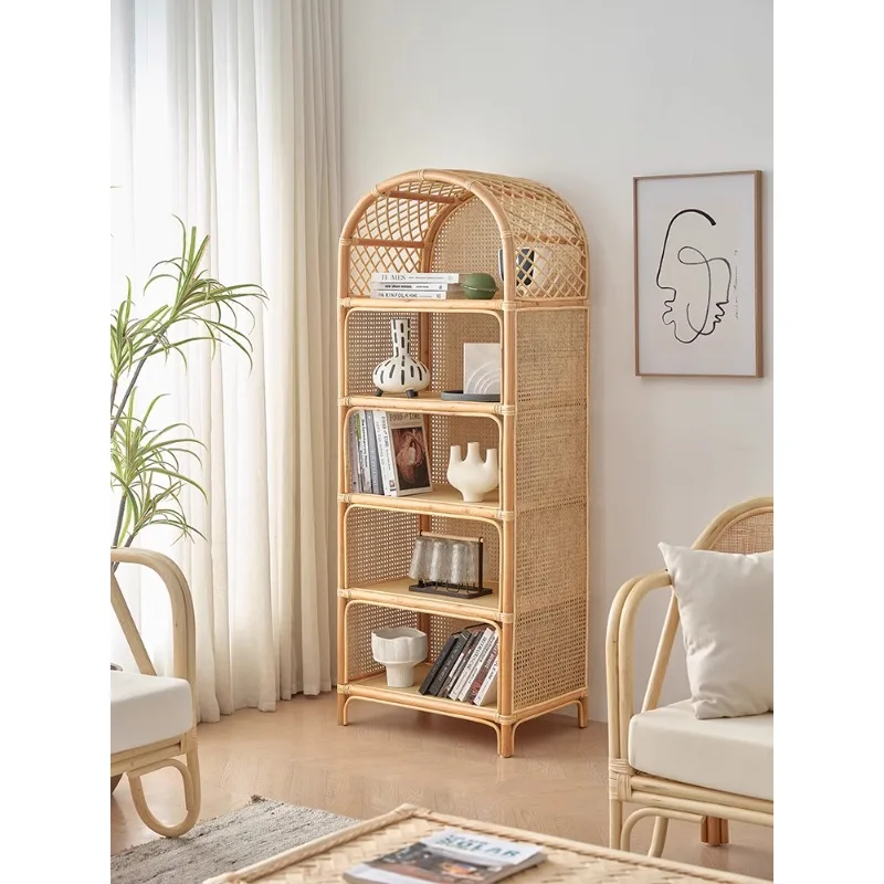 

Ротанговая книжная полка, витрина, шкаф для хранения в маленькой квартире, витрина из настоящего ротанга