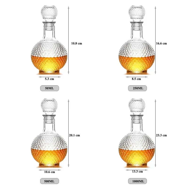 Whiskey Decanter Set 50ML/250ML/500ML/1000ML Glass Liquor Decanter with Airtight Globe Stopper, Whiskey Decanter for Alcohol, Wine, Mouthwash
