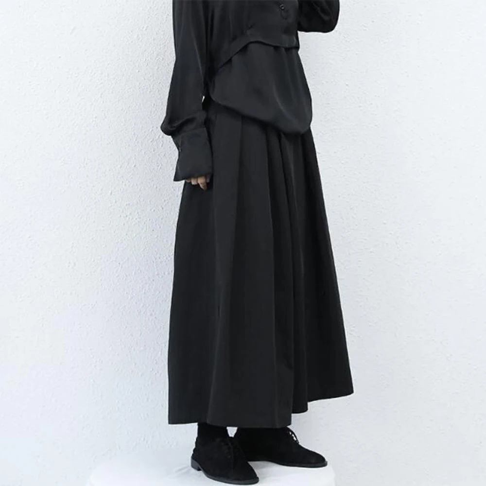 Gothic Dark Style Loose Cropped Hakama Wide Leg Pants For Men