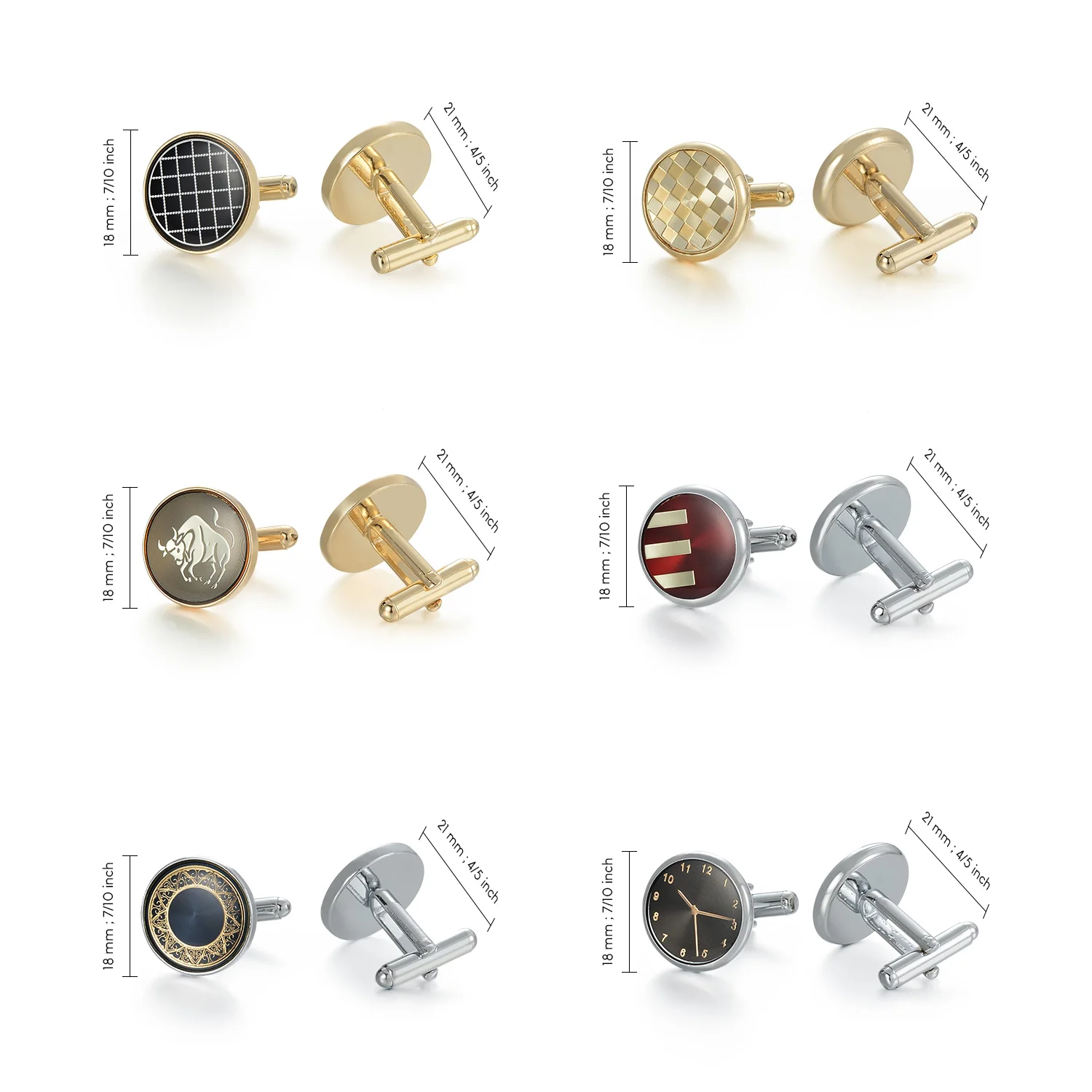 Set 4 Paia Gemelli Uomo Eleganti - Design Quadrato E Cilindrico In Argento E Nero, Regalo Perfetto - Foto 10