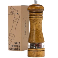 Wooden Salt and Pepper Grinder with Acrylic Window, Wooden Pepper Mill, Adjustable Ceramic Grinding Mechanism, Refillabl