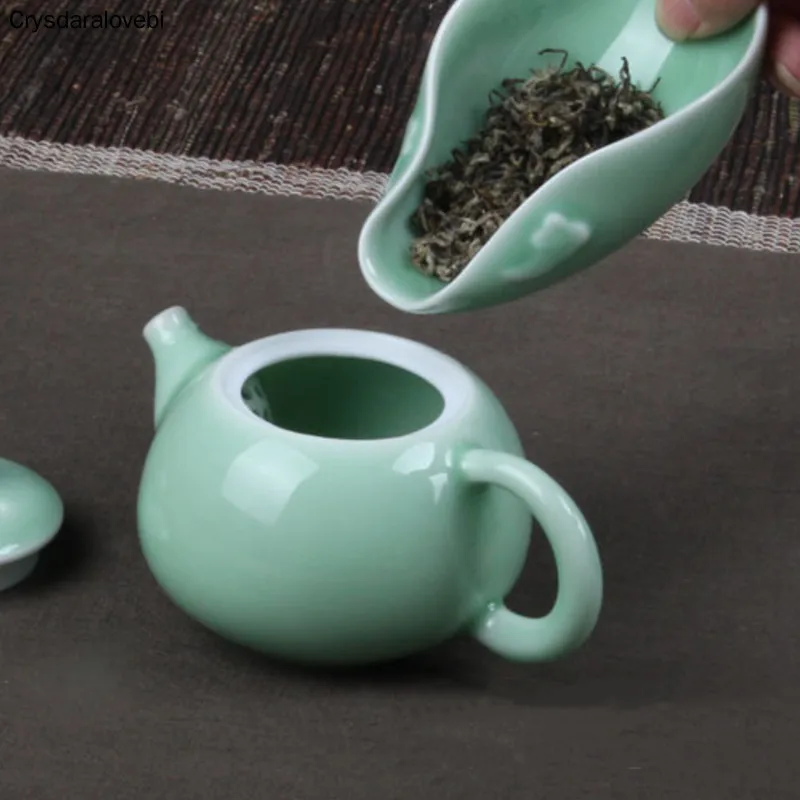 Longquan Celadon Cha He Kung Fu Holder Tea Presentation Vessel Porcelain Tea Boxes Saucer Set Accessories Ceremony