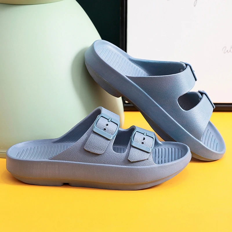 Thick Platform Women's Cloud Slippers Summer 2022 Non-slip Soft Sole Bathroom Slides Woman Adjustable Buckle Eva Beach Flip Flop 