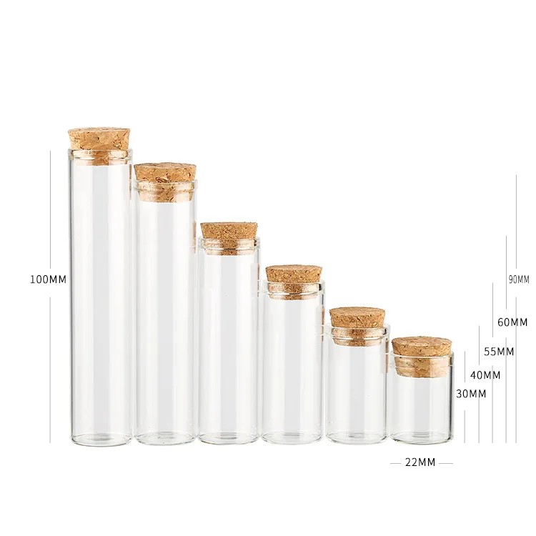 1X 4ml 5ml 8ml 10ml 12ml 17ml 20ml 25ml 28ml 30ml 40ml Small Glass Test Tube With Cork Stopper Storage Glass Bottles Jars Vials 6