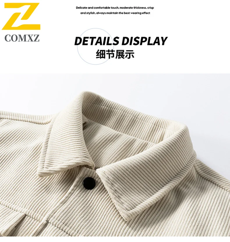 EiAO Jacket Men's Corduroy  Business Casual Slim Fit Stand Collar  Waterproof  Windproof Coat for Hiking Camping Fishing 2025