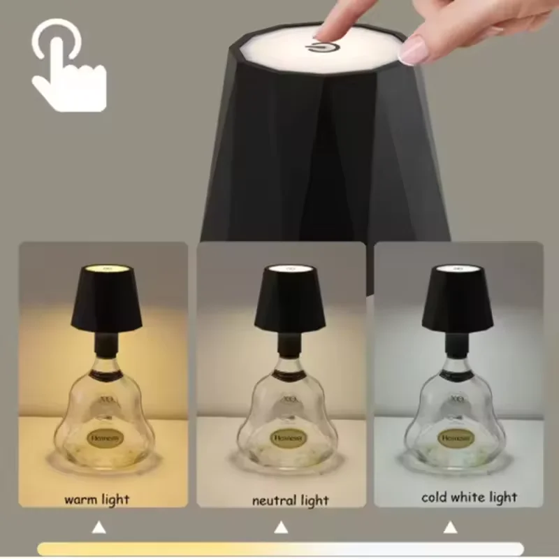 LED 병 모양 테이블 램프 터치 컨트롤 3색 충전식 휴대용 분위기 조명 (바, 레스토랑, 캠핑 장)