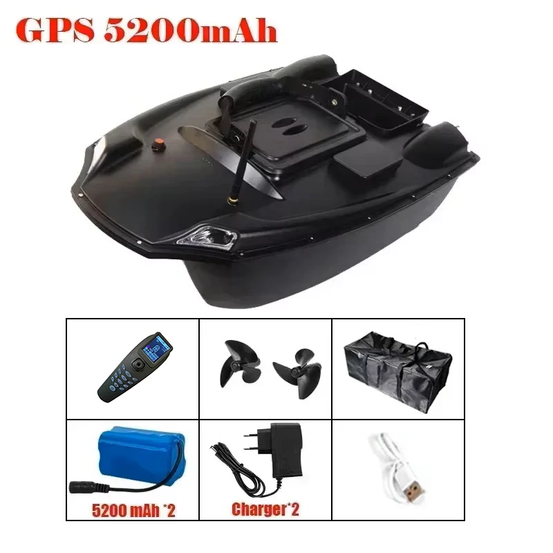 Bateau D'appât Télécommandé GPS, Bateau D'appât De Pêche RC, Chargement 2Kg, Alimentation Automatique, Retour, Bateau De Nid De Pêche Télécommandé 500M,1battery-5200mah