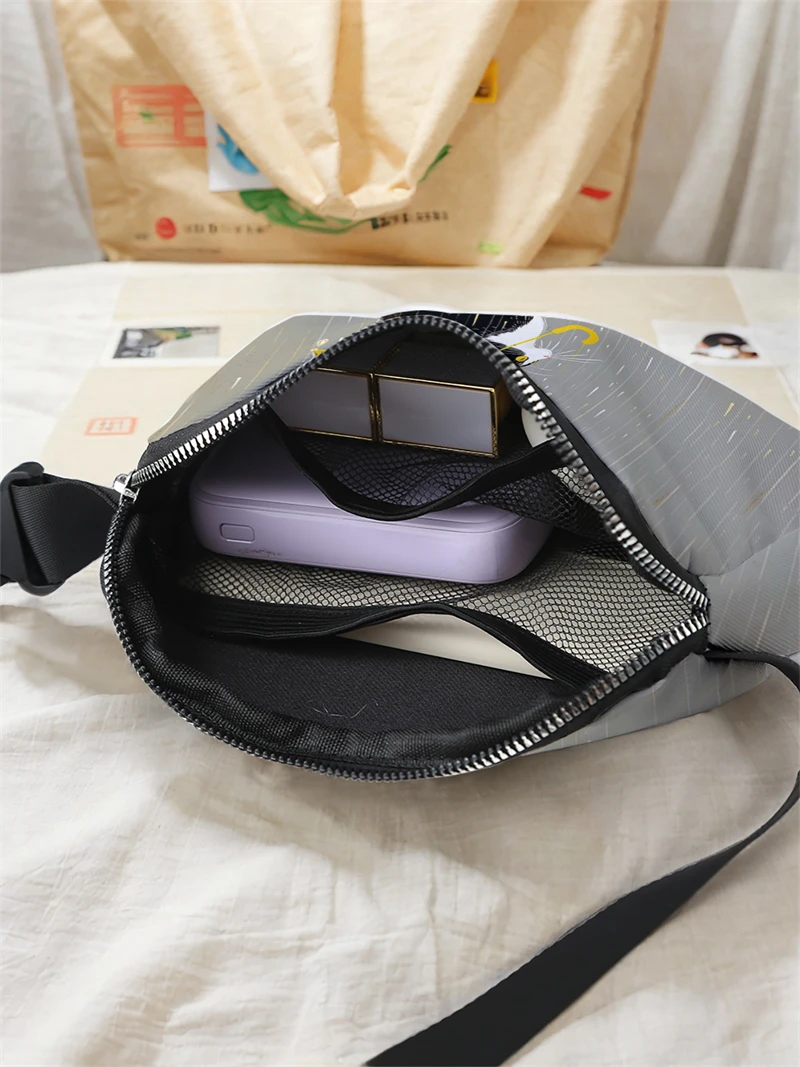 1pc，gray black cat fashionable adjustable crossbody bag, neutral sports waist bag, suitable for running