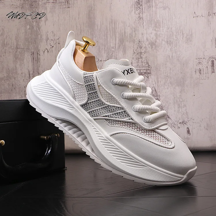 

Chunky Sneaker Men Designer Hollow Sole Running Shoes Fashion Casual Leather Mesh Breathable Height Increased Platform Shoes