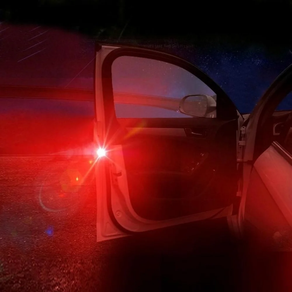 Car Door Light 2PCS Warning Light Anti Collision Flash Red Wireless Alarm Lamp Strobe Turn Signal Parking