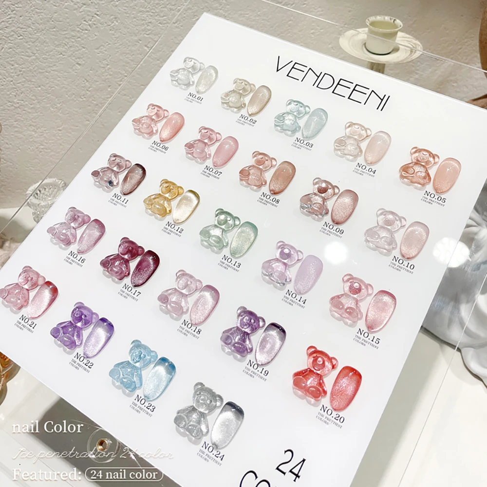 Vendeeni 24 Colors Transparent Cat Eye Gel Nail Polish Jelly Crystal UV Soak Off Gel Varnish Magnetic Nail Art Gel Lacquer 15ml 4