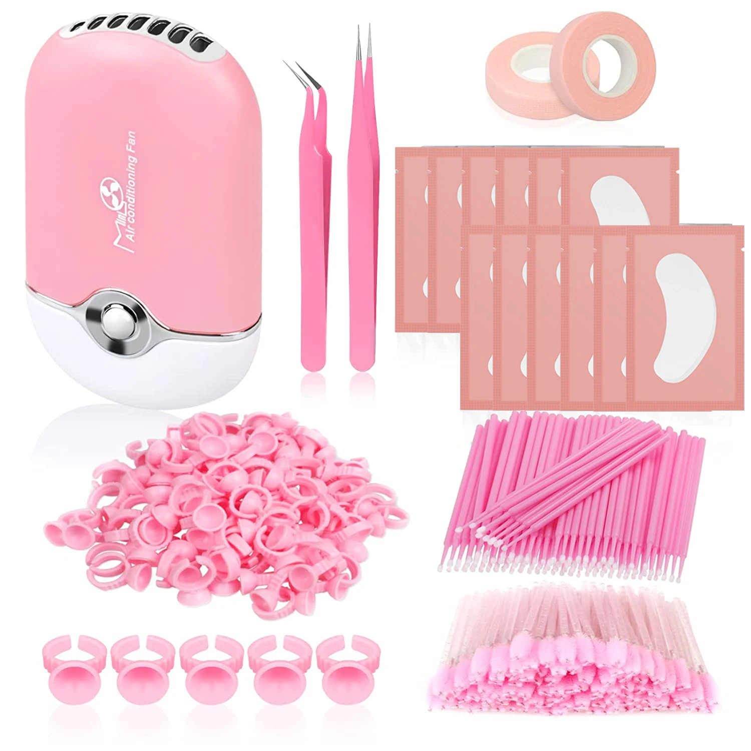 Eyelash Extension Supplies Kit Eyelash Fan Dryer Eye Pads Patches Tweezers Glue Rings Mascara Wands Micro Brushes Applicators