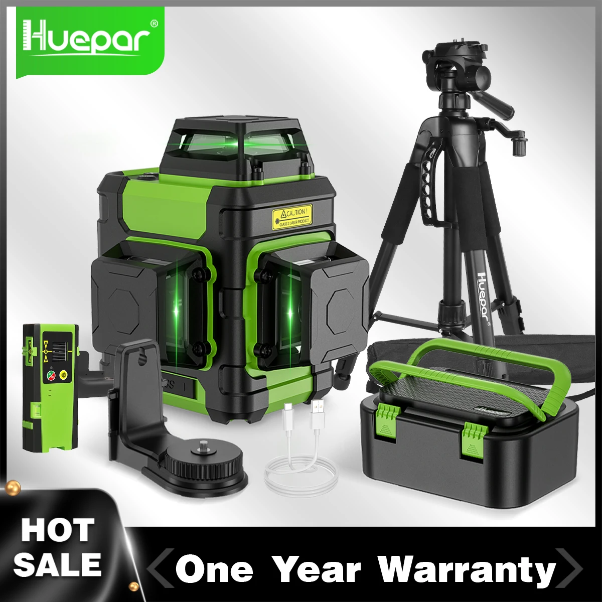 Laser Level 3D 12 Lines Cross Line Self Leveling Outdoor Green Beam Alignment Tool Li-ion Battery Hard Carry Case Huepar