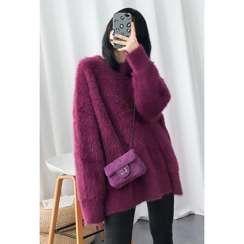 

Loose 2023 Fashion Mik Cashmere Sweaters Winter Women O-neck Long Sleeve Knitted Thicked Warm Female Casual Solid Pullovers Z66