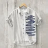 Men's Hawaiian Style Retro Fish Print Short Sleeved Shirt, Casual Linen Top, Loose and Breathable, Fashionable 6