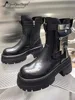 Genuine Leather Boots Women Thick Bottom Punk Cargo Shoes British Style Autumn Winter Zipper Female Platform Motorcycle Boots
