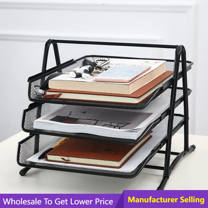 2020 Office A4 Paper Organizer Document File Letter Book Brochure Filling Tray Rack Shelf Carrier Metal Wire Mesh Storage Holder 3 tier metal mesh document tray black