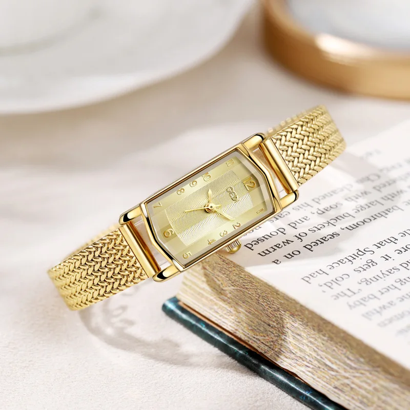 2024 New Fashion Gedi Top Brand Luxury Gold Mesh Steel Vintage Rectangular Luxury Elegant Waterproof Ladies Quartz Gifts Watches 2