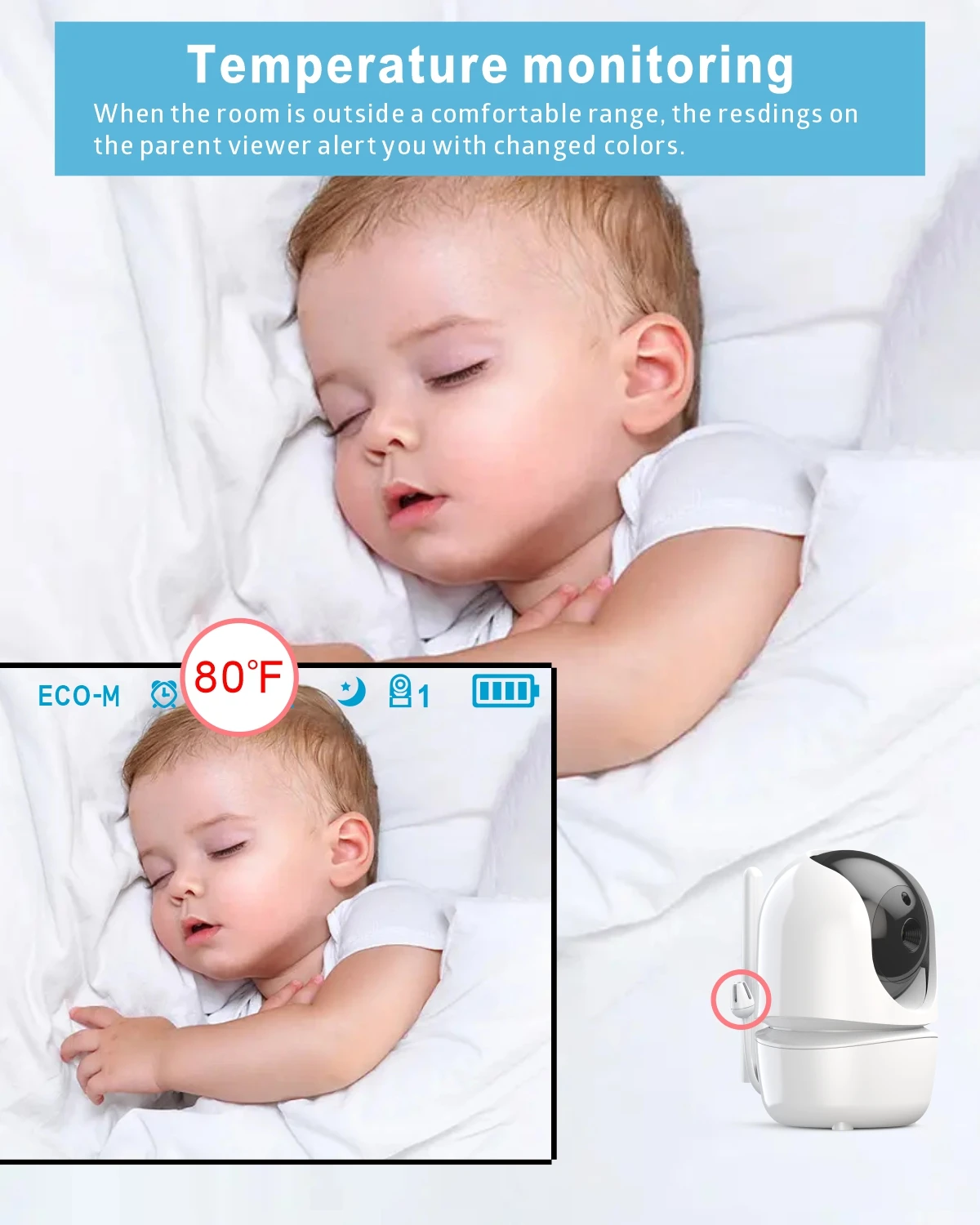 4.3Inch Baby Monitor with Two camera Wireless PTZ Camera High Security Children Camera Night Vision Temperature Monitoring Baby