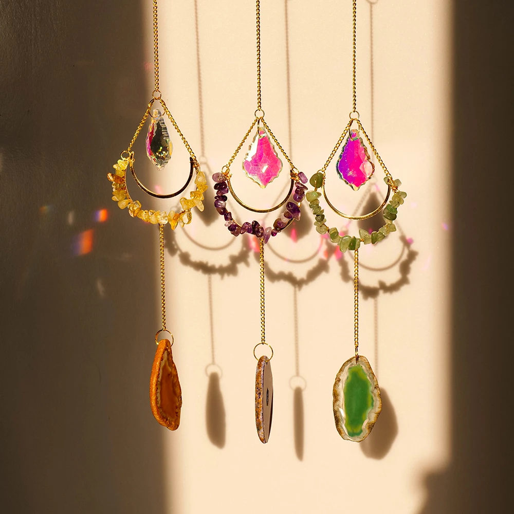 1pc Natürliche Kristall Suncatcher Hängen Ornament Rose Quarz Fenster Auto Anhänger Zimmer Dekor Schlafzimmer Dekor – Detail 3