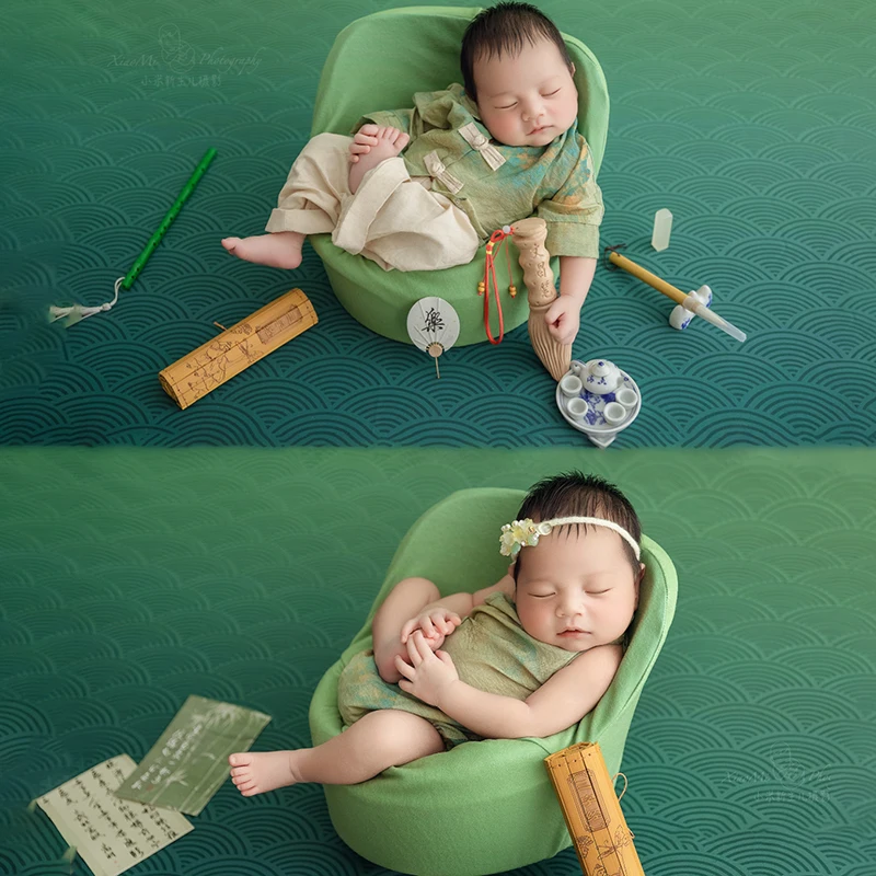 

Full Moon Baby Photography Prop Ancient Style Newborn Photo Clothing Baby Girl Cheongsam Baby Boy Top + Pants Studio Accessories