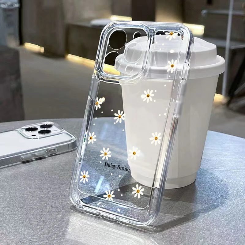 thumbnail image 1 of Funda transparente a prueba de golpes con diseño de flor de crisantemo pequeño para iPhone 16, 15 Pro Max, 14, 13, 12, 11, XS, X, XR, 7, 8 Plus, 16, funda suave y transparente, 1 of 4