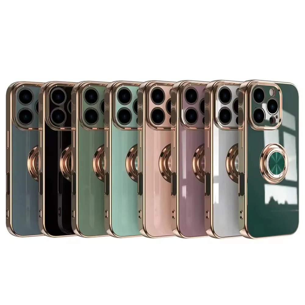 Luxury Plating Magnetic Finger Ring Case with Metal Holder Stand and Shockproof Cover
