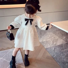 

Spring Autumn Kids Dresses Princess Christmas Wedding Lace Dress Bowknot Long Sleeves Children's Party Pageant Dress 1-4Years