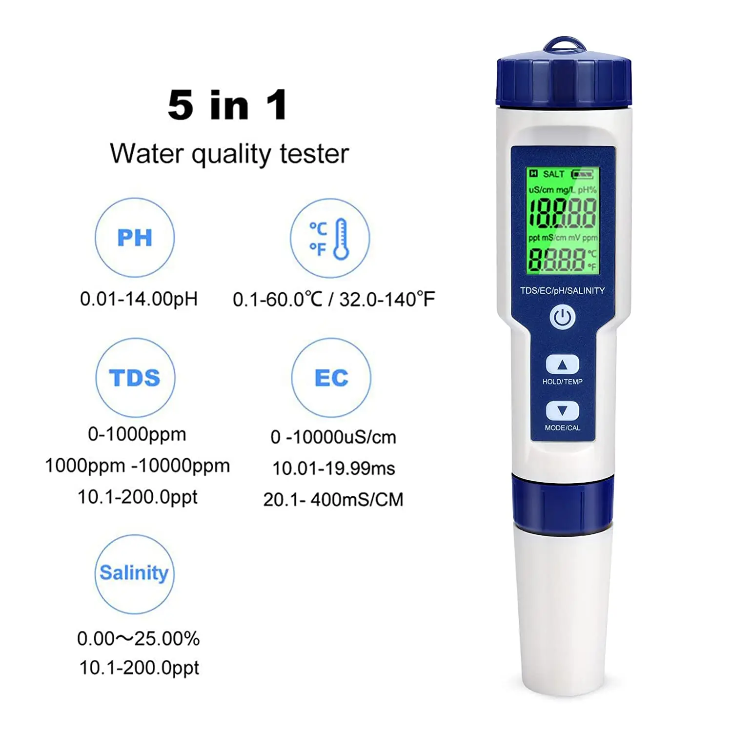 Catherine - Testeur électronique de pH-mètre 5 en 1, Thermomètre