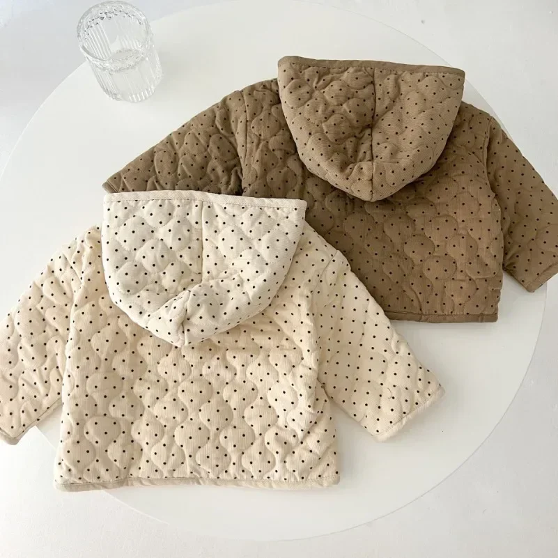  소년 코트 면 패딩 후드 소녀 재킷 새로운 어린이 옷 후드 면 패딩 코트 겨울 봄 웨이브 도트