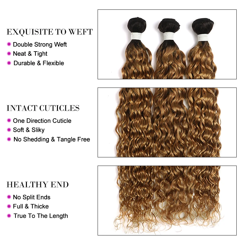 Water Wave Bundles With Frontal 13x4 Ombre Blonde Colored Hair 3 Bundles With Closure Brazilian Remy Human Hair Extensions