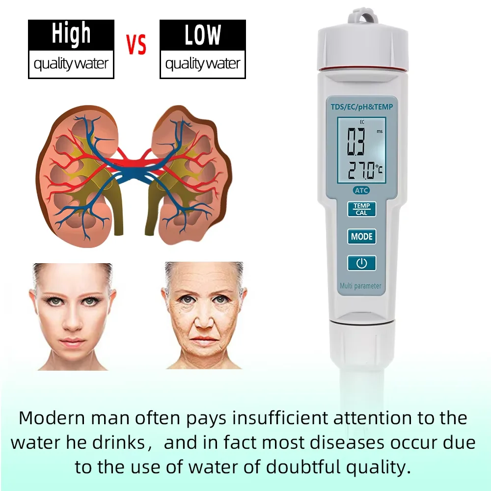 4 in 1 Water Quality Tester TDS EC Temp PH Meter