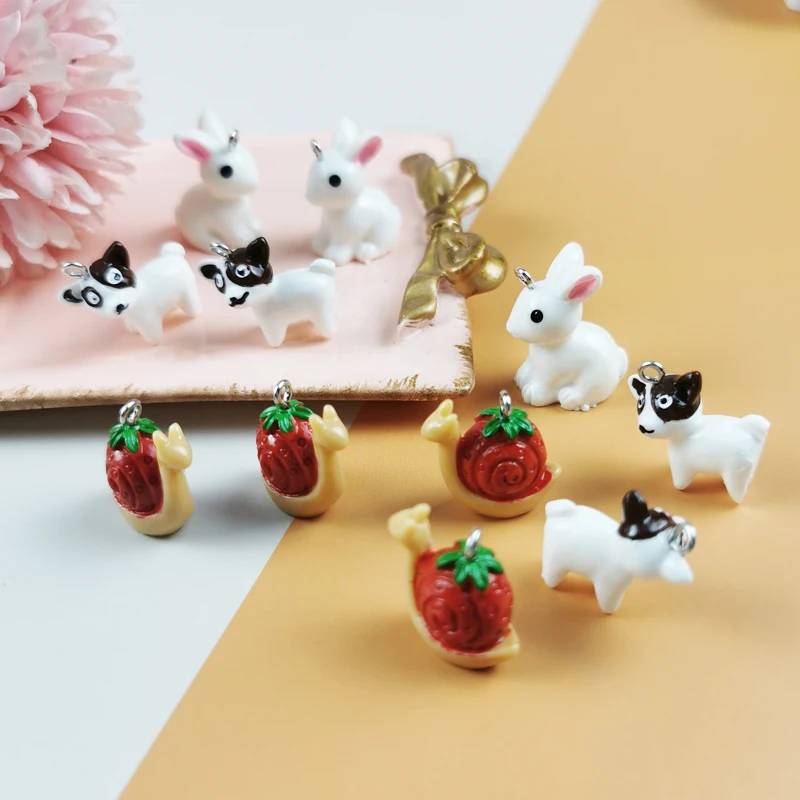 

10pcs/lot Snail Puppy Resin Charms Mini Animals Bunny Pendant Fit Jewelry Making Accessory DIY Keychain Dangle