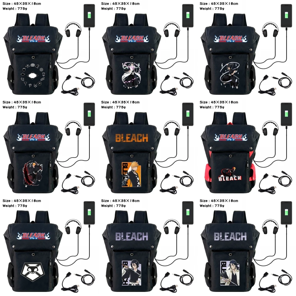 

Рюкзак Kurosaki Ichigo с USB-портом для подростков, школьный ранец из черной холщовой ткани с рисунком аниме, отбеливатель