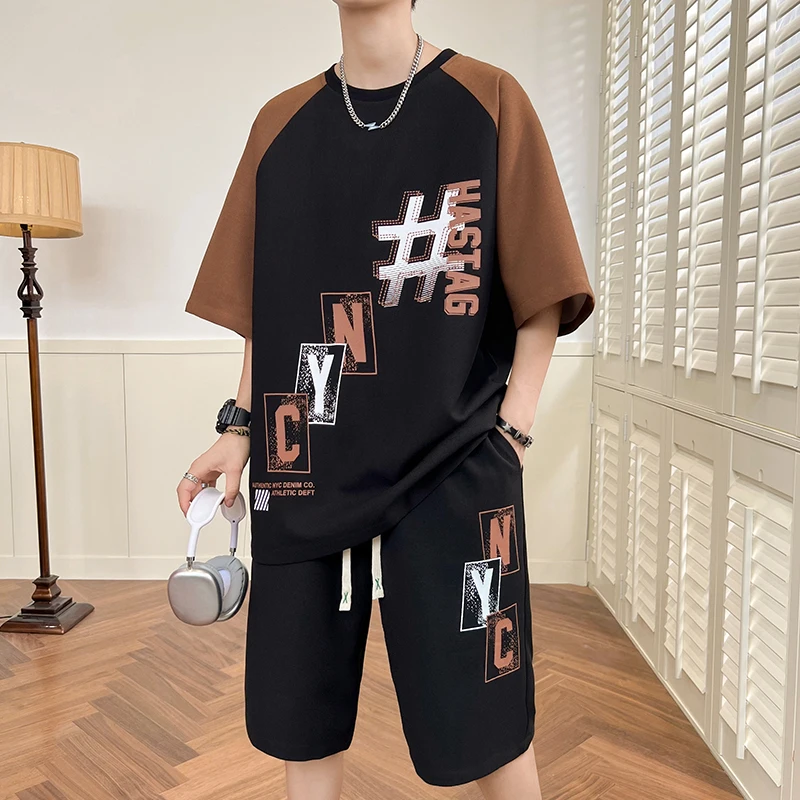 Fashion 2023 Summer Men's Sets Casual Two Pieces Short Sleeve T-Shirt And Shorts Pant Oversized Top Tees&Knee-Length Jogger Suit