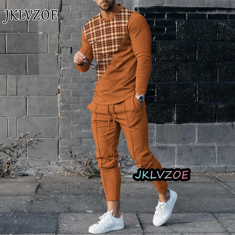 Spring Long Sleeve T-shirt Set Jogging Casual Suit Sportswear Oversized Men Outfits 2 Piece Set Sport Tracksuits Men Clothing