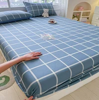 100% Cotton Elastic Bed Sheets Sets Plaid Print Fitted Sheet + 2pc Pillowcases Twin Full Queen King Cal-King Size Bed Cover B99G 4