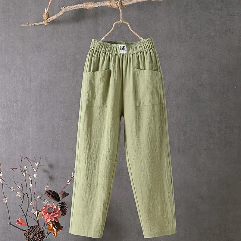 Elegant Fashion Harajuku Slim Fit Female Clothes Loose Casual All Match Trousers Solid Pockets Thin Style Straight Leg Pants