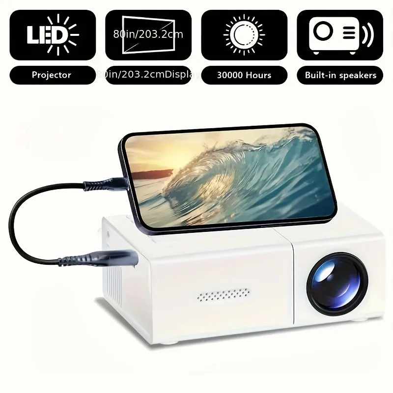 Portable Mini Projector Support1080PNative Image Quality CompatibleIOSanWindowsUSBPower supply suitable for mobile phonesPS4