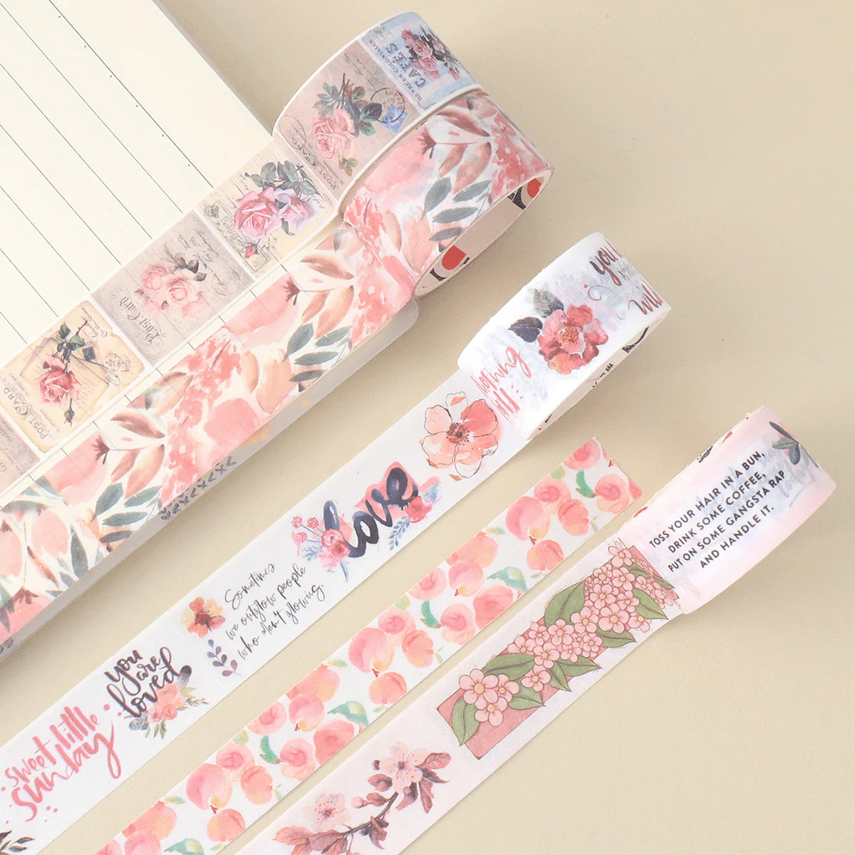 귀여운 식물과 꽃무늬가 있는 와시 테이프 20롤 세트, 스크랩북 및 저널에 적합한 장 마스킹 테이프
