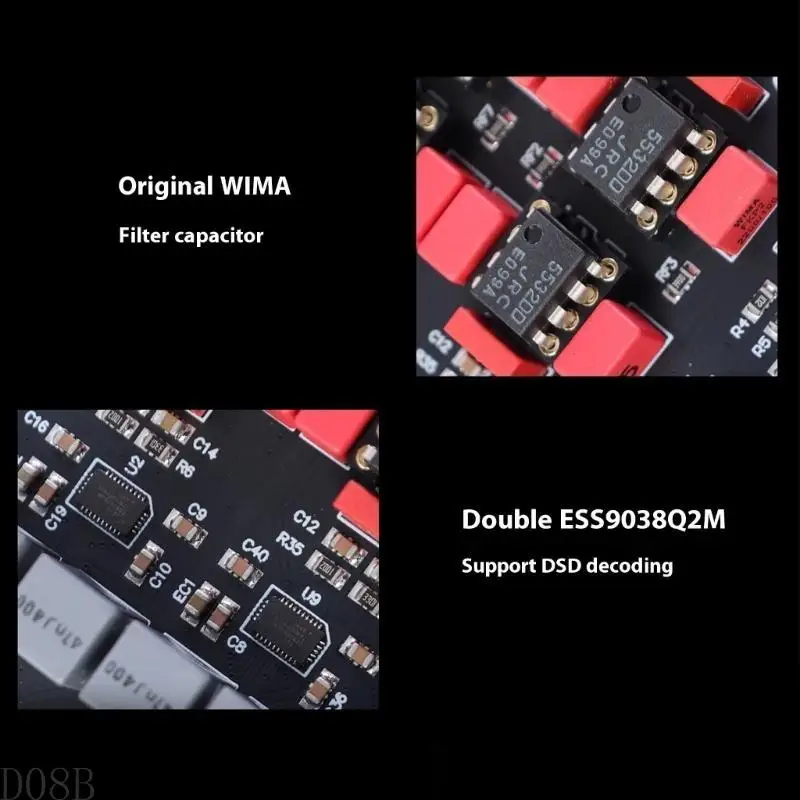 D08B Professional Double ESS9038Q2M Dacs HiRes USB 디코더 호환 5.4, LDAC aptXHD 및 다중 입력 지원